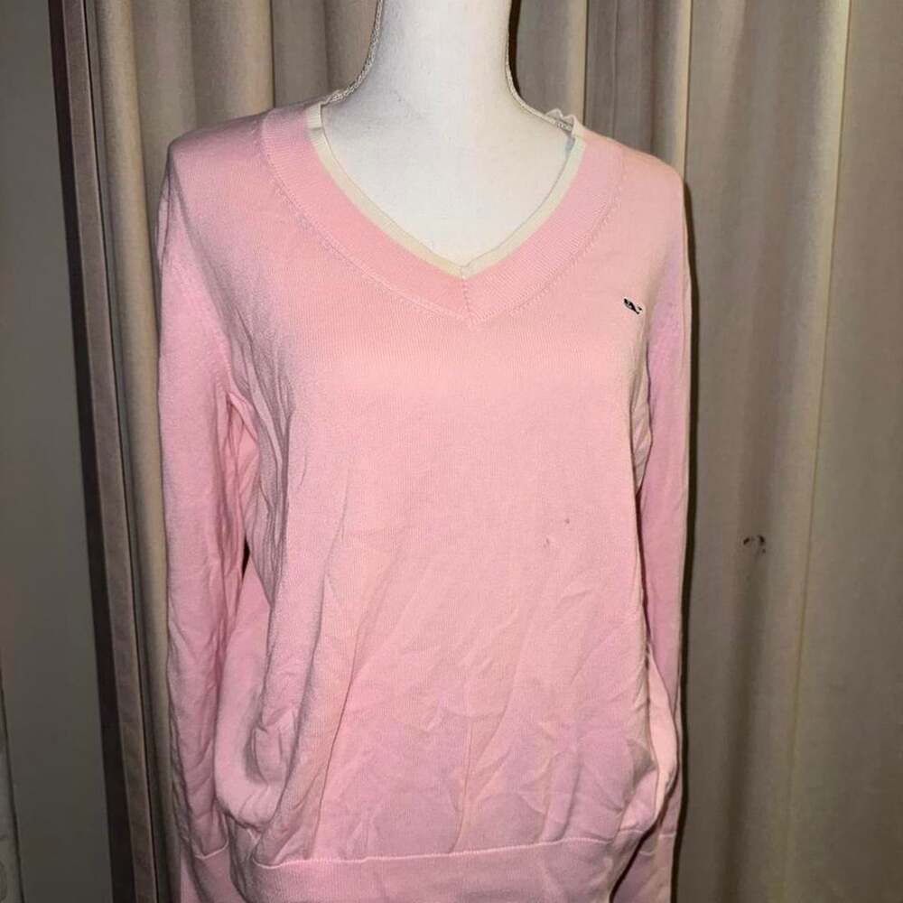 Vineyard Vines Pink V-Neck Sweater Size L Coastal Knit